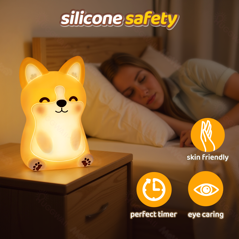 Veilleuse LED en silicone souple en forme de corgi – Cadeau idéal pour les enfants et les filles
