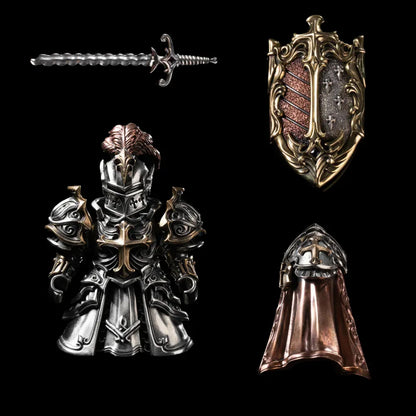 Crimson Templar Collectible Figure Detachable Bronze Copper Knight Statue with Sword Shield Cape Wings Medieval Fantasy