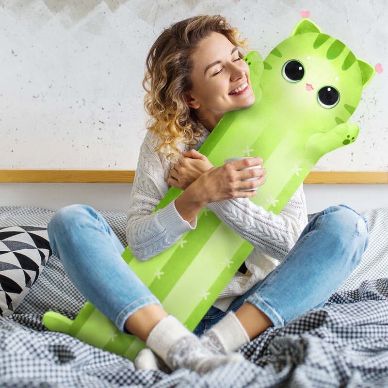 MeWaii® Loooong Family Original Design Long Cactus Cat Stuffed Animal Kawaii Plush Pillow Squishy Toy