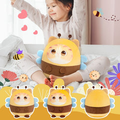MeWaii® Stuffed Animal Kawaii Kitten with Bee Hoodie Plush Pillow Squishy Toy With Hoodie