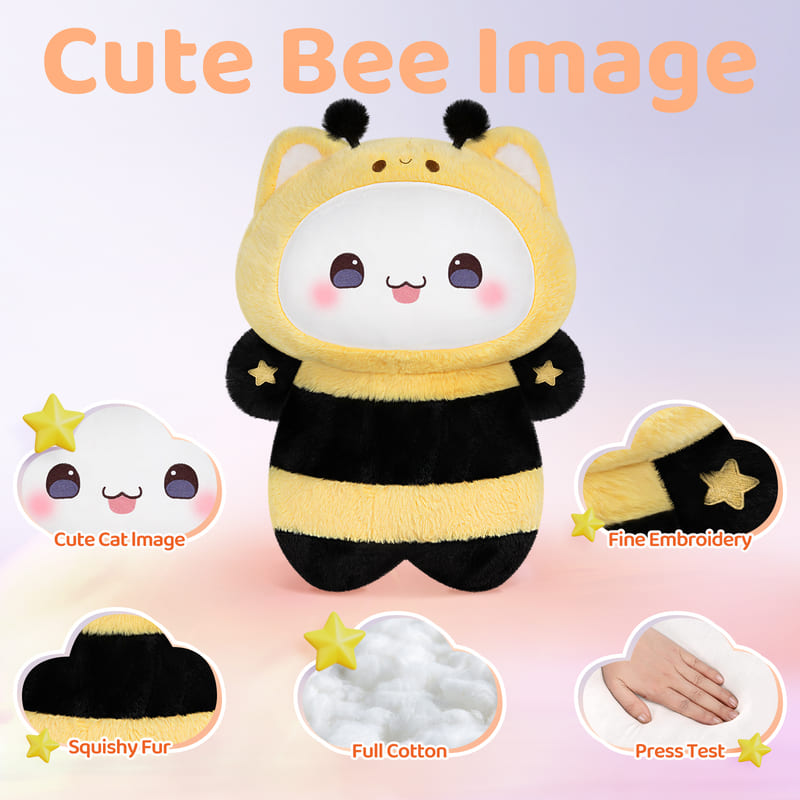 MeWaii® Squishy Kitten with Bee Hoodie Plush Kawaii Pillow Plush Toy