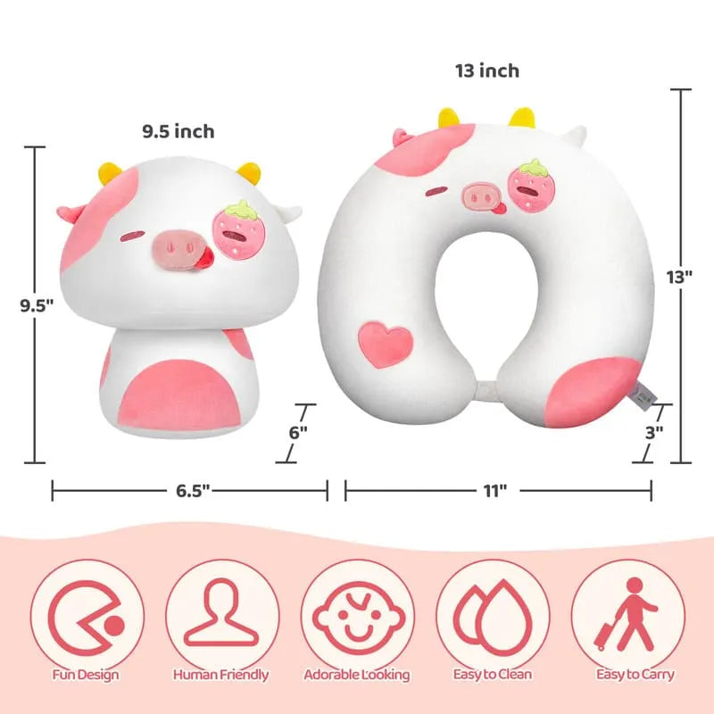 MeWaii® Flip Pillow Strawberry Cow Reversible Throw Pillow Neck Pillow Kawaii Plush Pillow Squish Toy