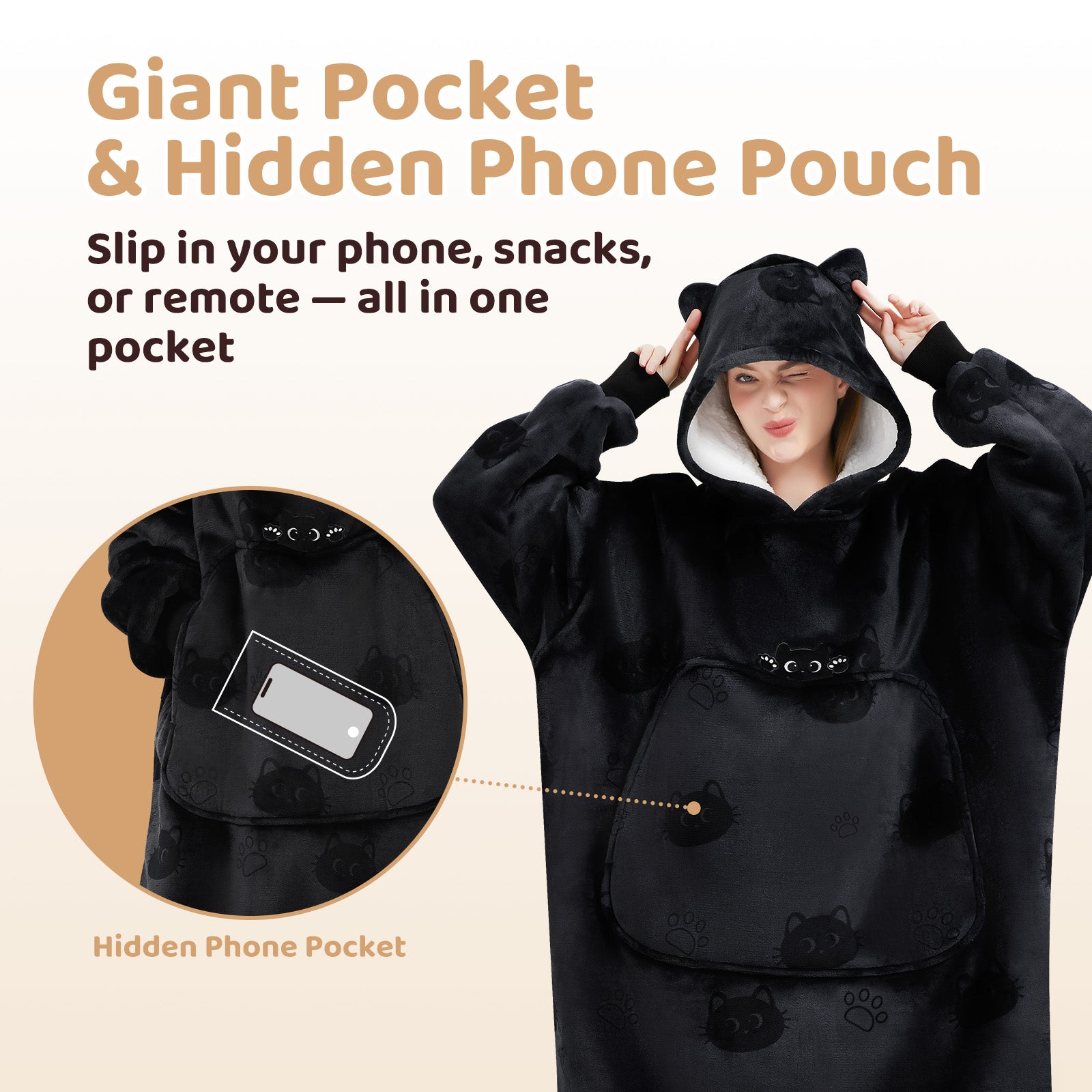 Mewaii® Wearable Blanket Hoodie Ultra Soft Cozy Flannel Hoodie Blanket with Pockets