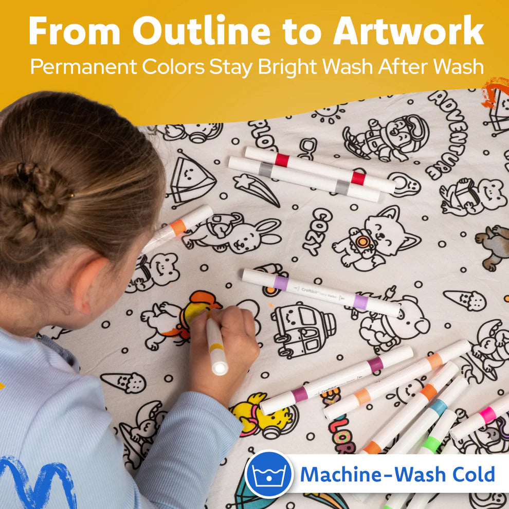 MeWaii® Color-in Blanket – Stress-Relief DIY Blanket with Included Coloring Pens