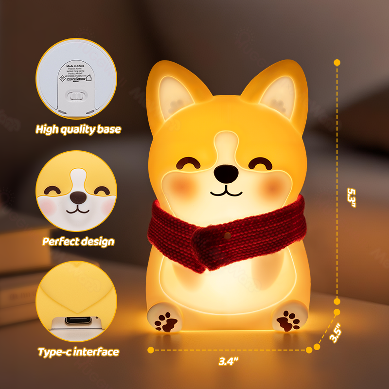 Veilleuse LED en silicone souple en forme de corgi – Cadeau idéal pour les enfants et les filles