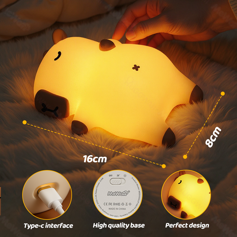 Sleeping Capybara Breathing Squishy Silicone Companion Sound LED Night Light Perfect Gift