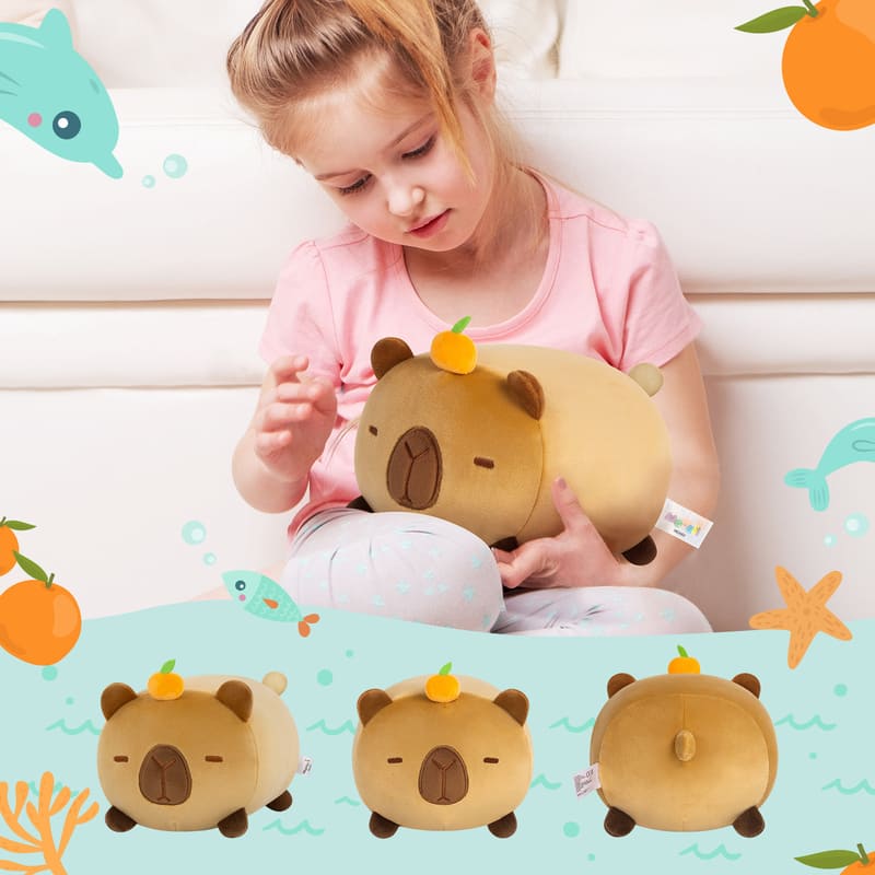 MeWaii® Fluffffy Family Tangerine Kawaii Capybara Plush Stuffed Animal Cute Plush Pillow Squishy Toy