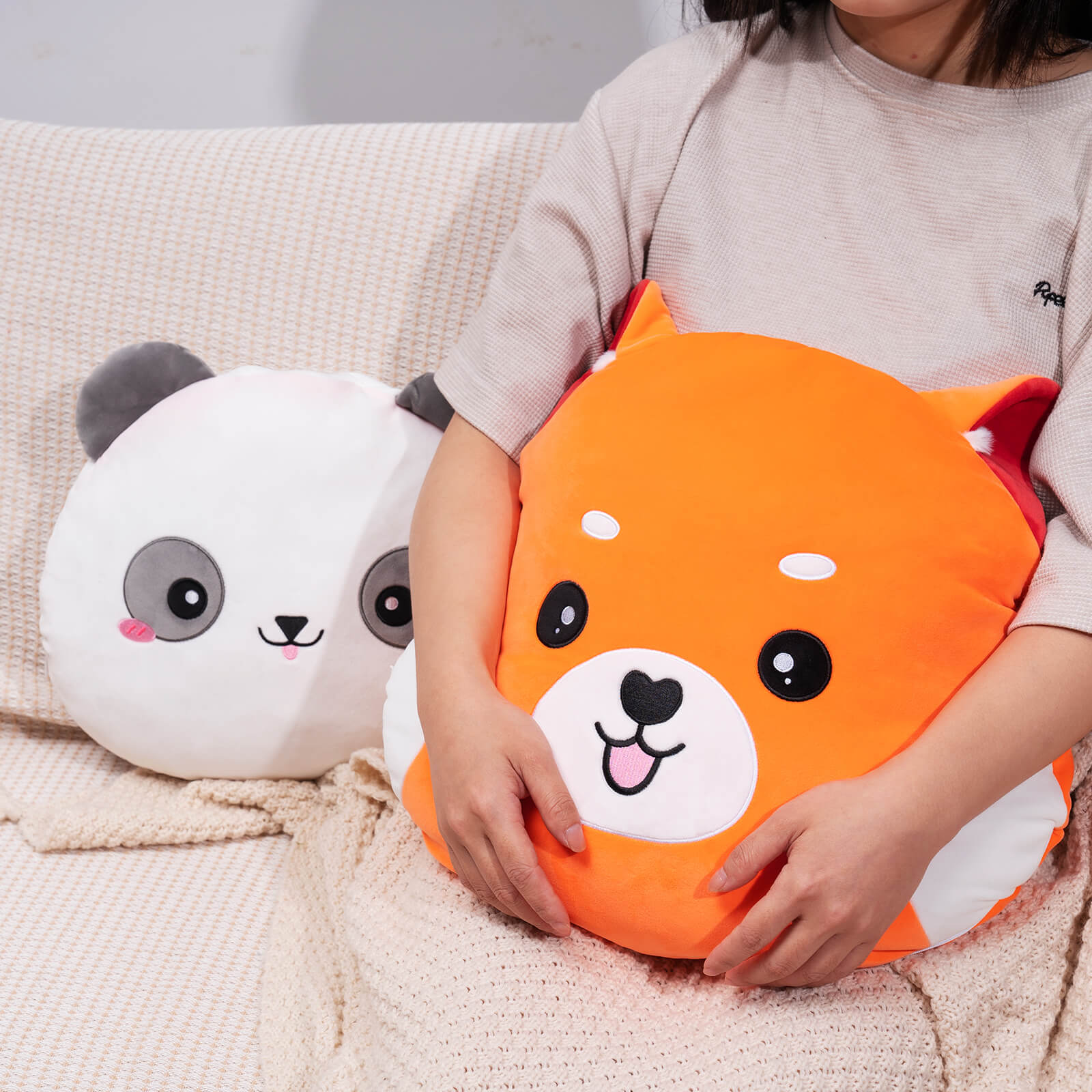 MeWaii® Reversible Plush Red Panda Plush Pillow Stuffed Animals Squishy Throw Reversible Plushies Flip Toys