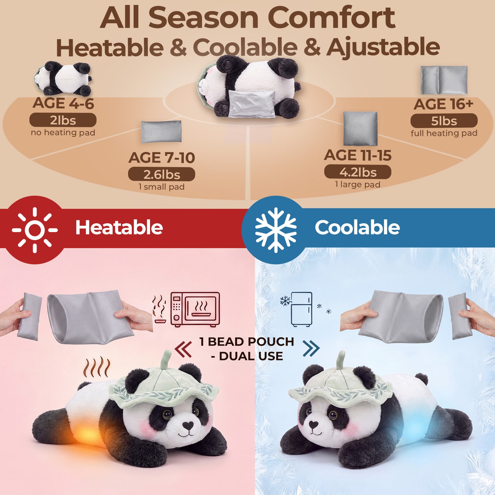MeWaii® Panda Weighted Stuffed Animal with Microwavable Heating Pad