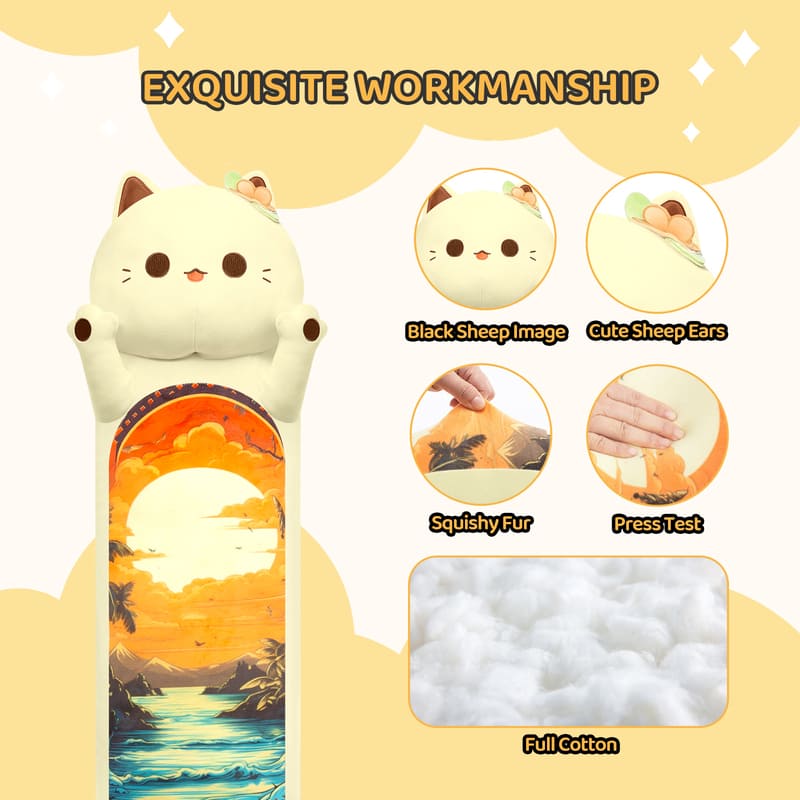 MeWaii® Loooong Family Original Design Summer Dusk Cat Plush Long Stuffed Animal Kawaii Plush Pillow Squishy Toy