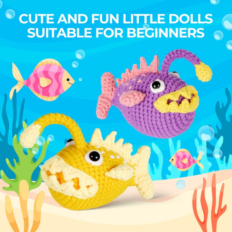 MeWaii® Crochet 2pcs Monkfish Crochet Kit For Beginners With Easy Peasy Yarn