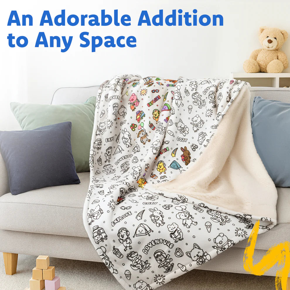 MeWaii® Color-in Blanket – Stress-Relief DIY Blanket with Included Coloring Pens