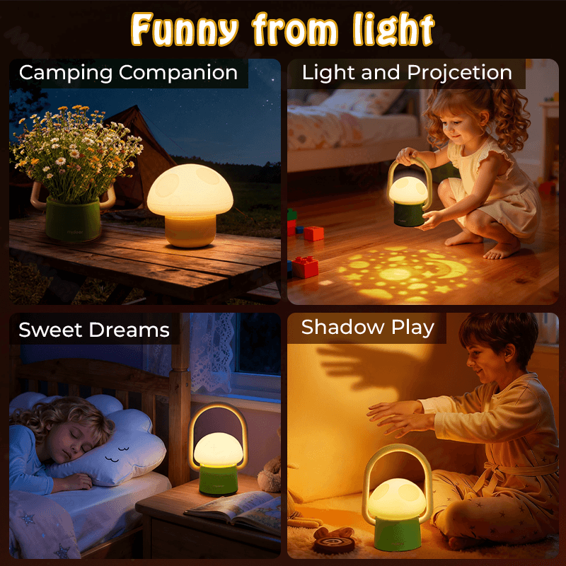 Mushroom Night Light Detachable Silicone Rotating Dimming Projection Mode Camping Flashlight Perftct Gift
