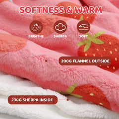 Mewaii® Strawberry Wearable Blanket Hoodie Ultra Soft Cozy Flannel Hoodie Blanket with Pockets