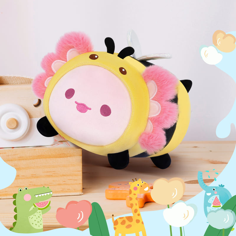 MeWaii® Fluffffy Family Pink Axolotl with Bee Hoodie Stuffed Animal Kawaii Plush Pillow Squishy Toy