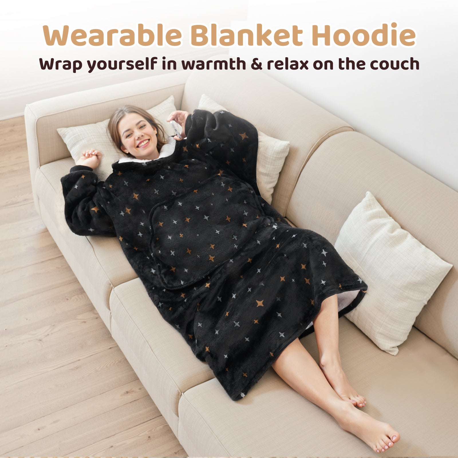 Mewaii® Starry Sky Wearable Blanket Hoodie Ultra Soft Cozy Flannel Hoodie Blanket with Pockets