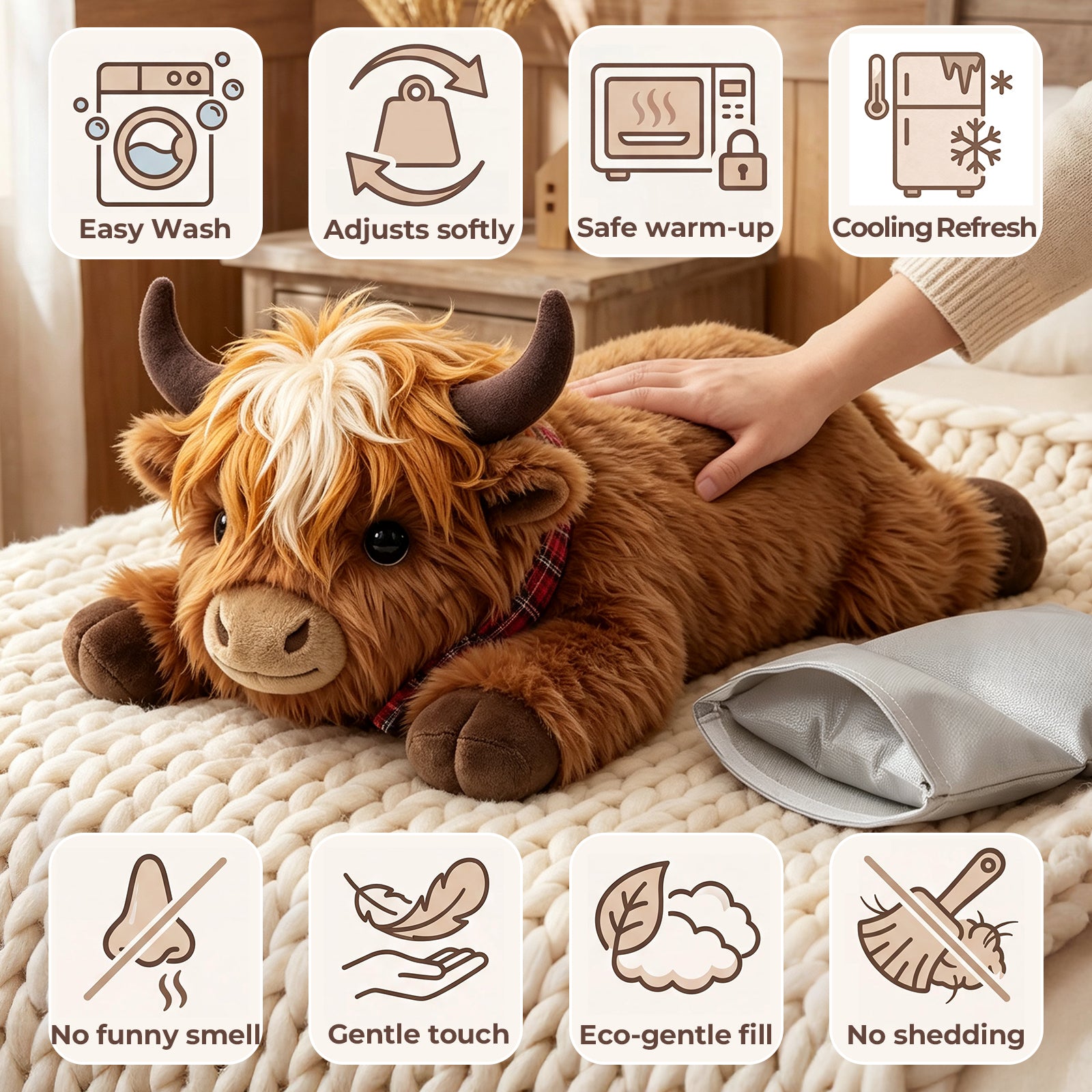 MeWaii® Scotland Highland Cow Weighted Stuffed with Microwavable Heating Pad Animal