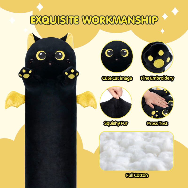 MeWaii® Original Design Black Kitten with Moon Eyes Stuffed Animal Kawaii Plush Pillow Squishy Toy