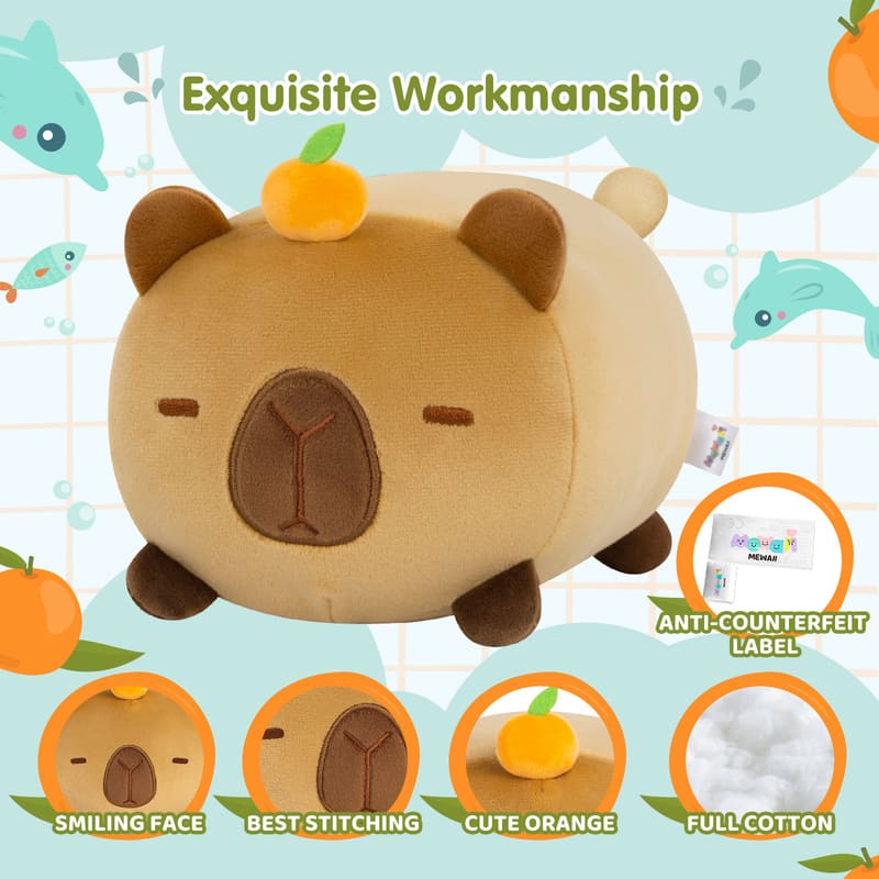 MeWaii® Fluffffy Family Tangerine Kawaii Capybara Plush Stuffed Animal Cute Plush Pillow Squishy Toy