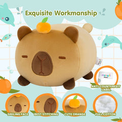 MeWaii® Fluffffy Family Tangerine Kawaii Capybara Plush Stuffed Animal Cute Plush Pillow Squishy Toy