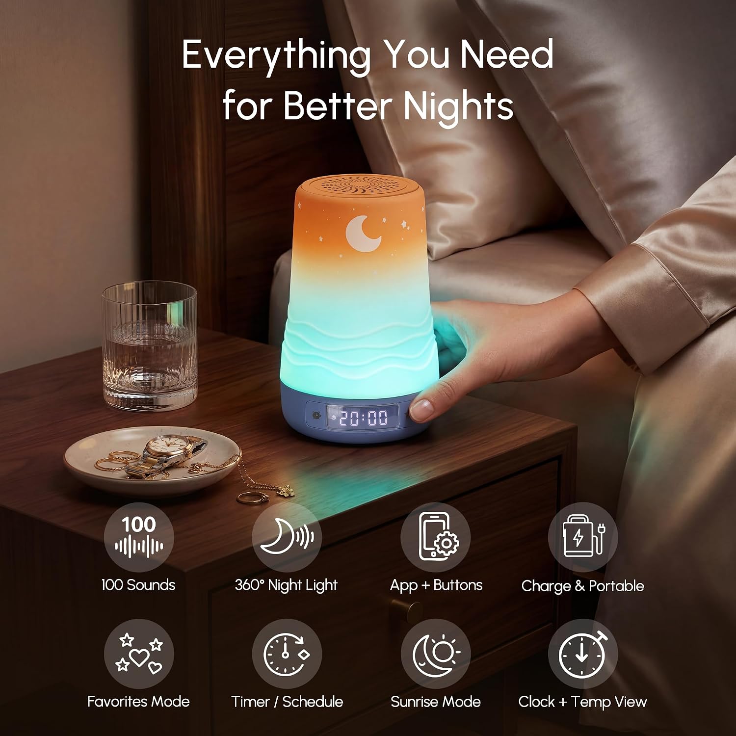 Mewaii® Smart Sleep Companion – AI Cry Detection White Noise Machine with 100 Soothing Sounds, App Control & RGB Night Light