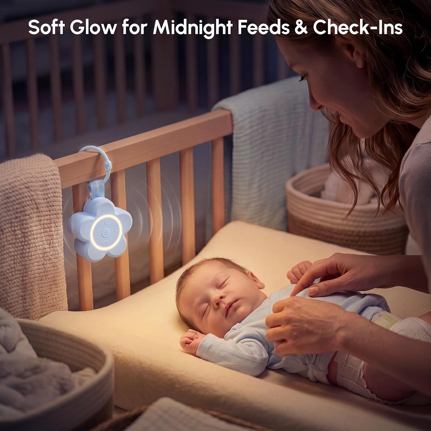 Mewaii® Portable Baby White Noise Machine – Rechargeable Sleep Sound Machine with Night Light & Soothing Sounds