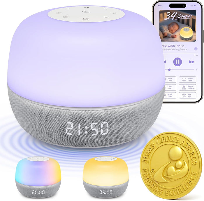 Mewaii® Smart White Noise Machine – Sunrise Alarm Clock with App Control, 360° RGB Night Light & Soothing Sounds
