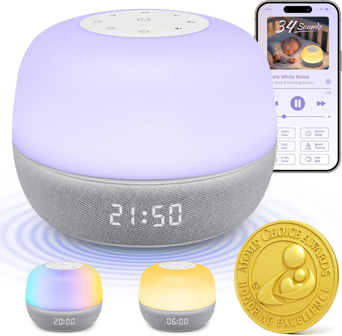 Mewaii® Smart White Noise Machine – Sunrise Alarm Clock with App Control, 360° RGB Night Light & Soothing Sounds