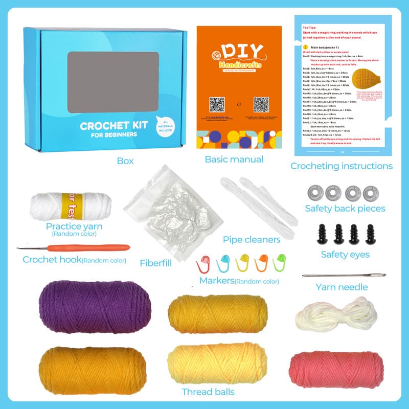 MeWaii® Crochet 2pcs Monkfish Crochet Kit For Beginners With Easy Peasy Yarn