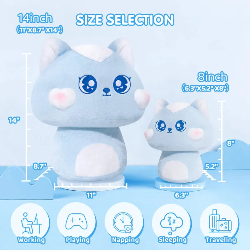 MeWaii® Mushroom Family Dudu Blue Cat Kawaii Plush Pillow Squish Toy