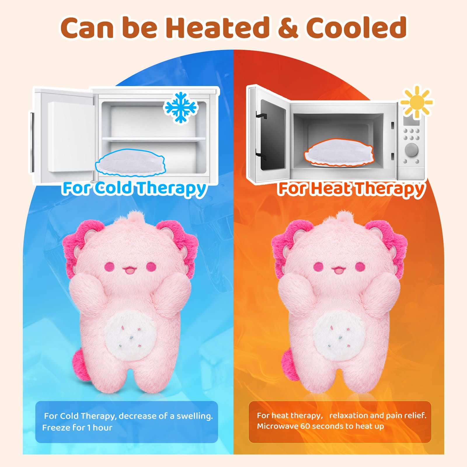 MeWaii® Heating Family Pink Axolotl Heatable Stuffed Plush Warm Stuffed Animals Unscented Microwavable Warmable Heating Pad Toy