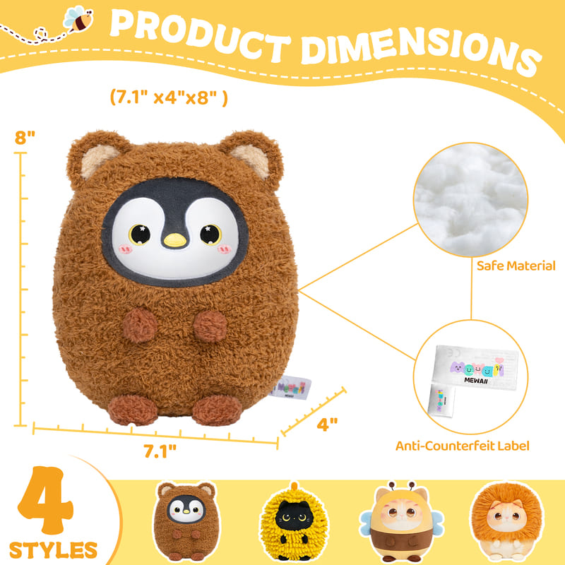 MeWaii® Stuffed Animal Kawaii Penguin Plush Pillow Squishy Toy With Hoodie