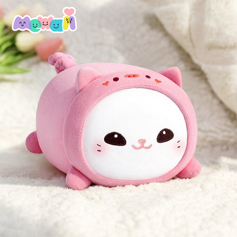 MeWaii® Fluffffy Family Pink Piggy Hood Cat Plush Stuffed Animal Kawaii Plush Pillow Squishy Toy
