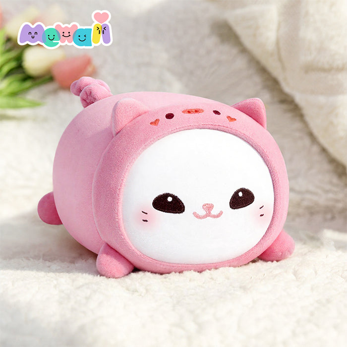 MeWaii® Fluffffy Family Pink Piggy Hood Cat Plush Stuffed Animal Kawaii Plush Pillow Squishy Toy