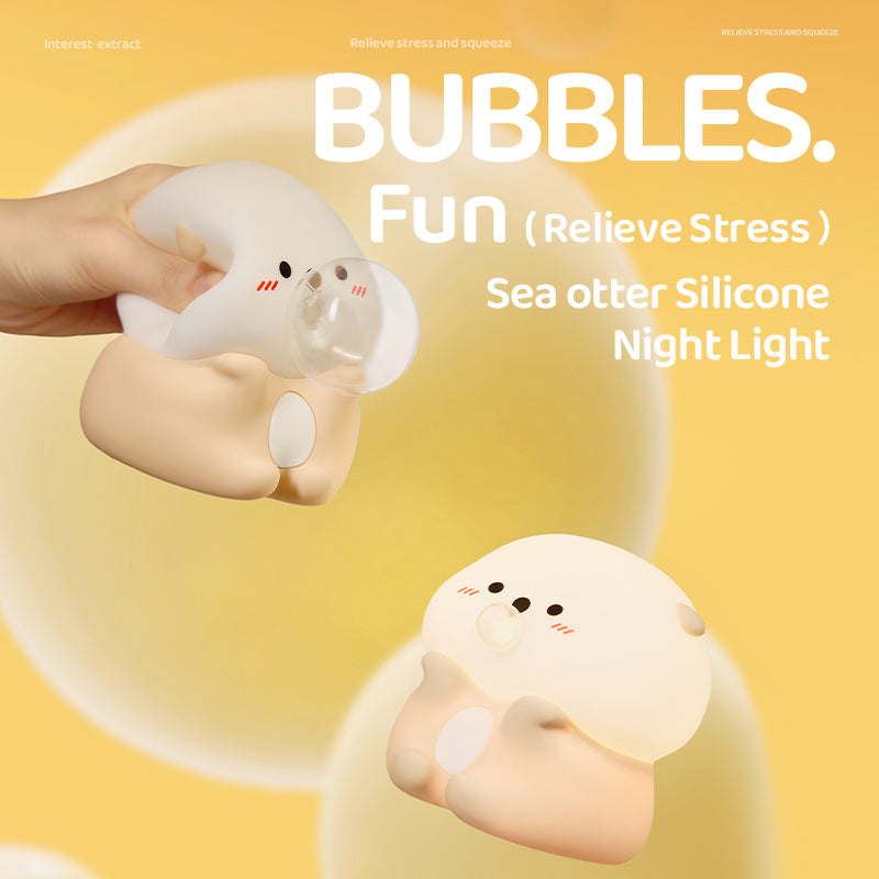 Otter Bubble Blowing Baby Squishy Silicone Night Light Soft Glow Adorable Funny Perfect for Gift