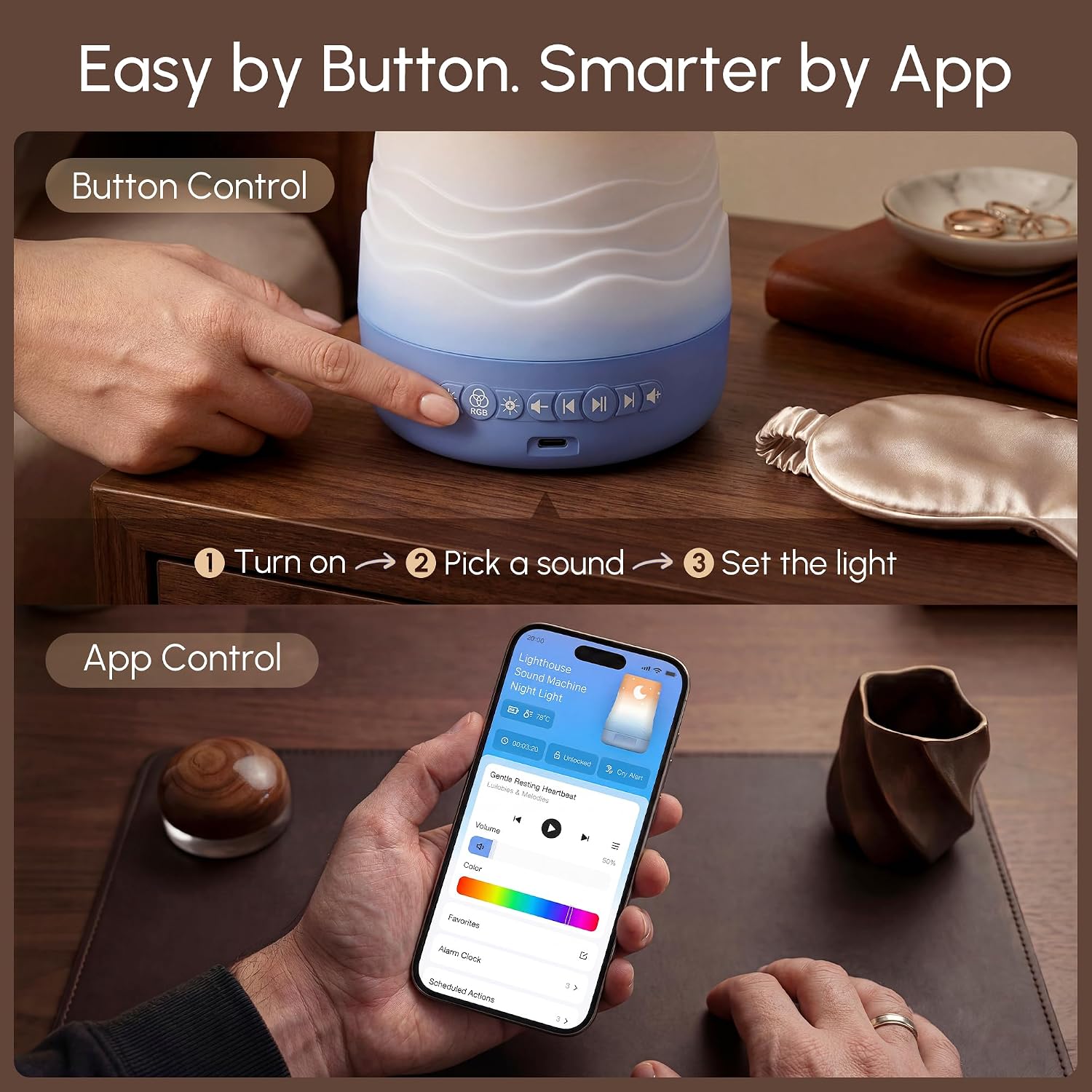 Mewaii® Smart Sleep Companion – AI Cry Detection White Noise Machine with 100 Soothing Sounds, App Control & RGB Night Light
