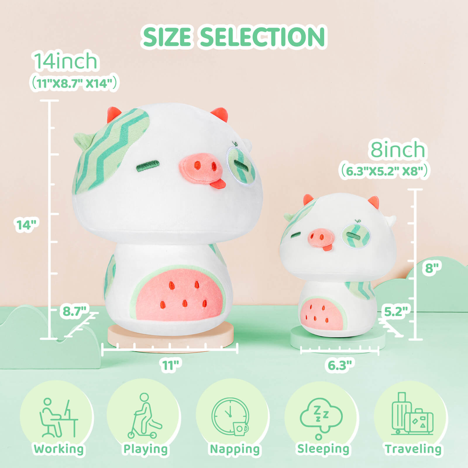 MeWaii® Mushroom Family Watermelon Cow Kawaii Plush Pillow Squish Toy