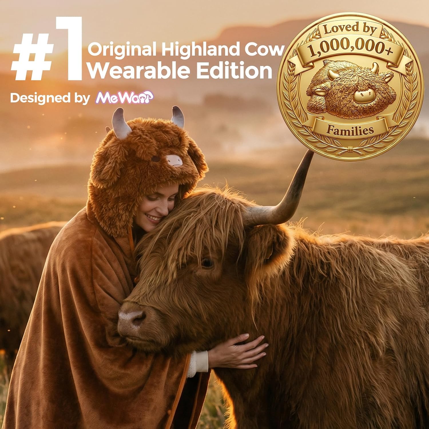 Mewaii® Highland Cow Wearable Blanket Hoodie Ultra Soft Oversized Cozy Blanket for Warm Hugs & Relaxing Moments