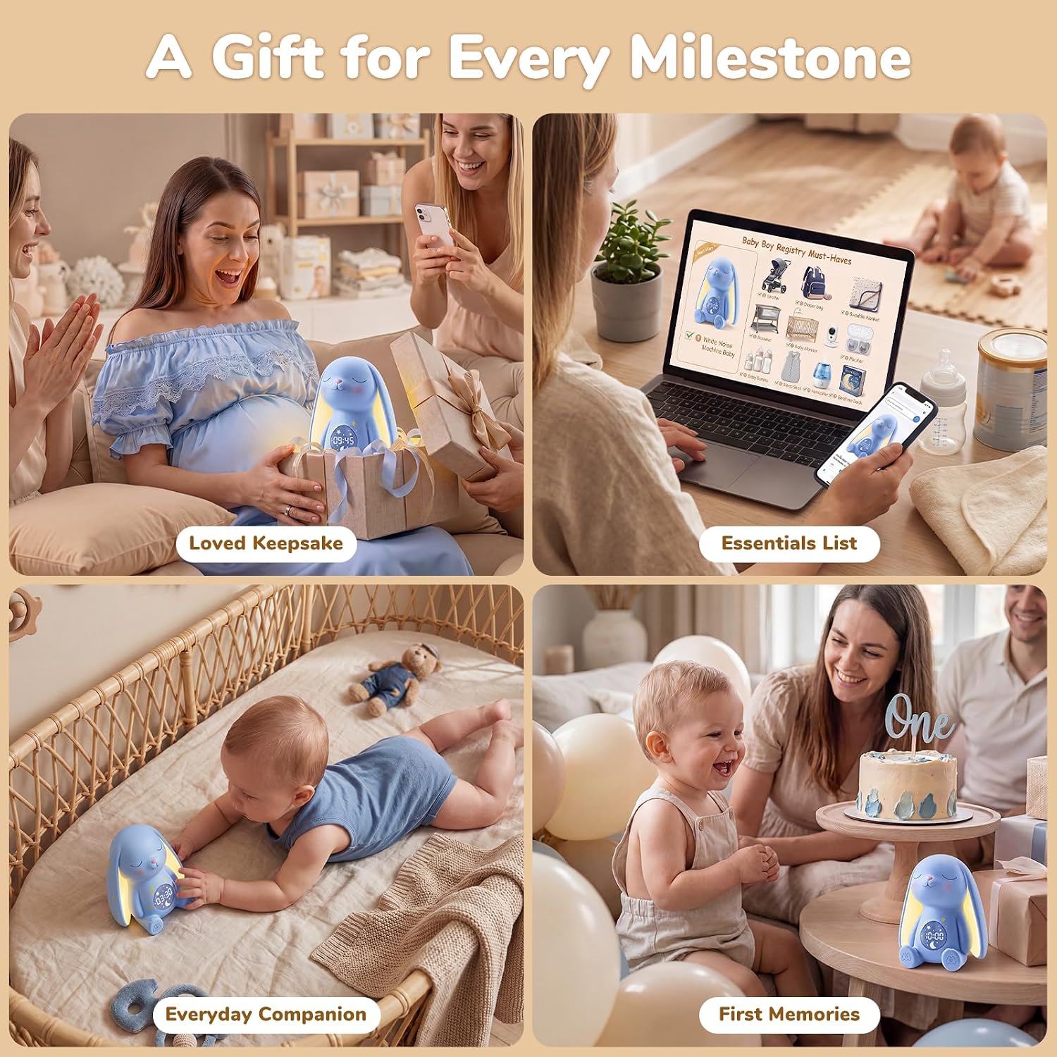 Mewaii® Bunny Baby White Noise Machine – AI Cry Detection Sleep Trainer with Soothing Sounds & Night Light®