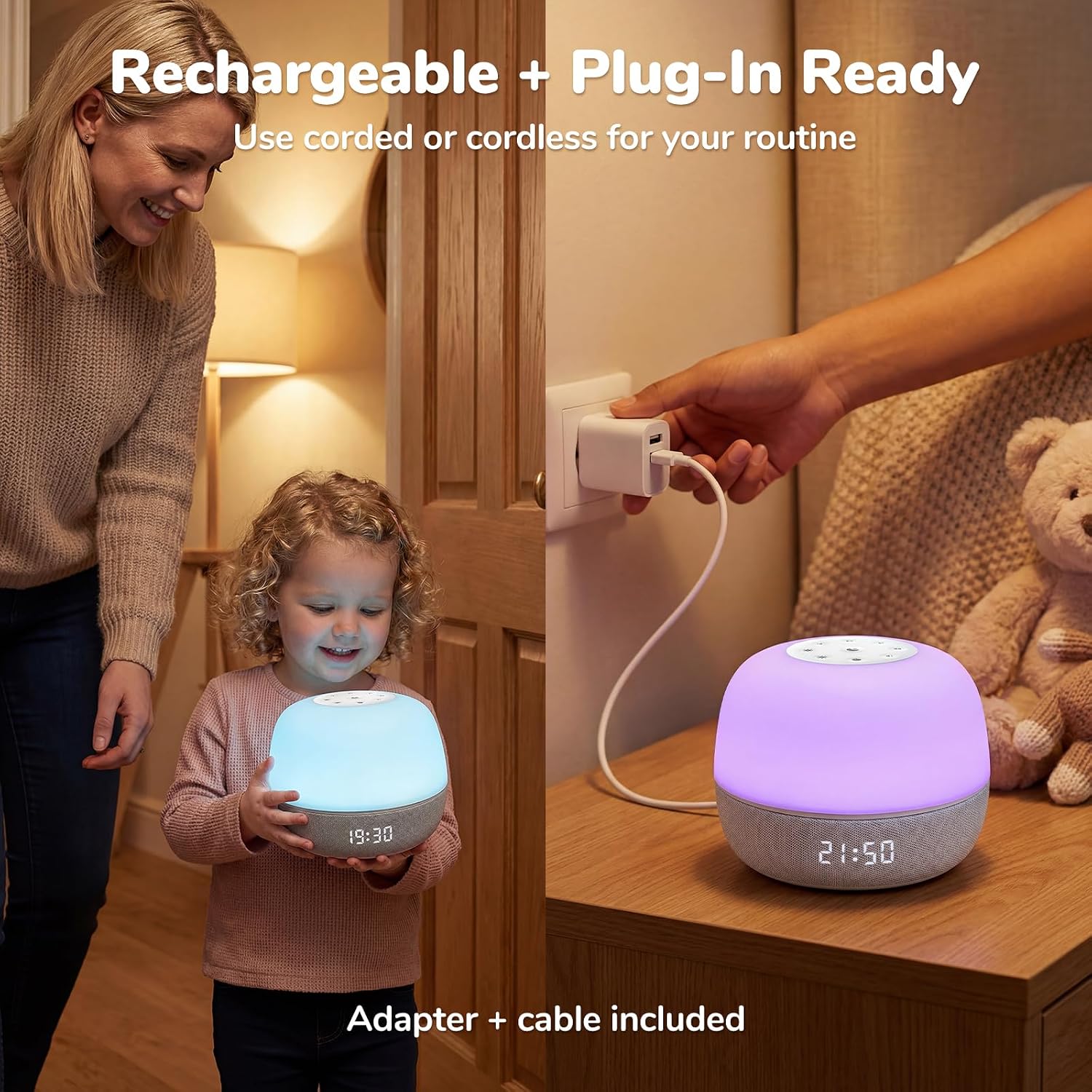 Mewaii® Smart White Noise Machine – Sunrise Alarm Clock with App Control, 360° RGB Night Light & Soothing Sounds