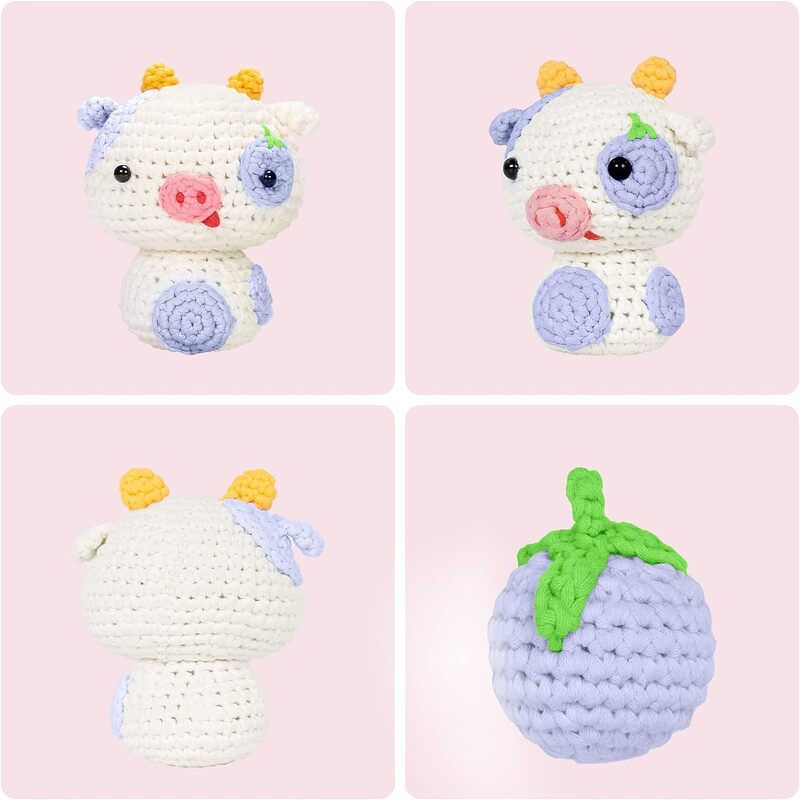 MeWaii® Crochet Blueberry Cow Crochet Kit for Beginners with Easy Peasy Yarn