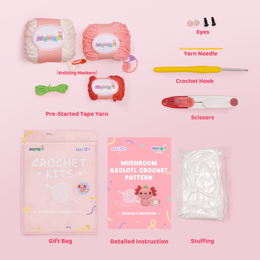 MeWaii® Crochet Axolotl Crochet Kit for Beginners with Easy Peasy Yarn