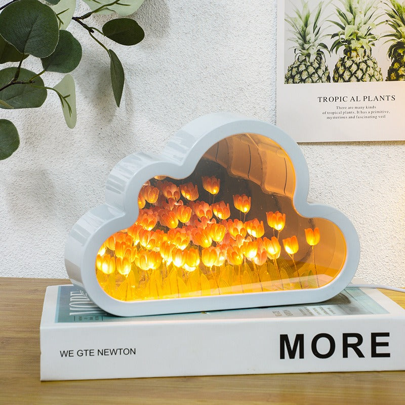 Handcrafted DIY Cloud Tulips Mirror LED Night Light For Gift USB plug Plug-In Tulips Lamp