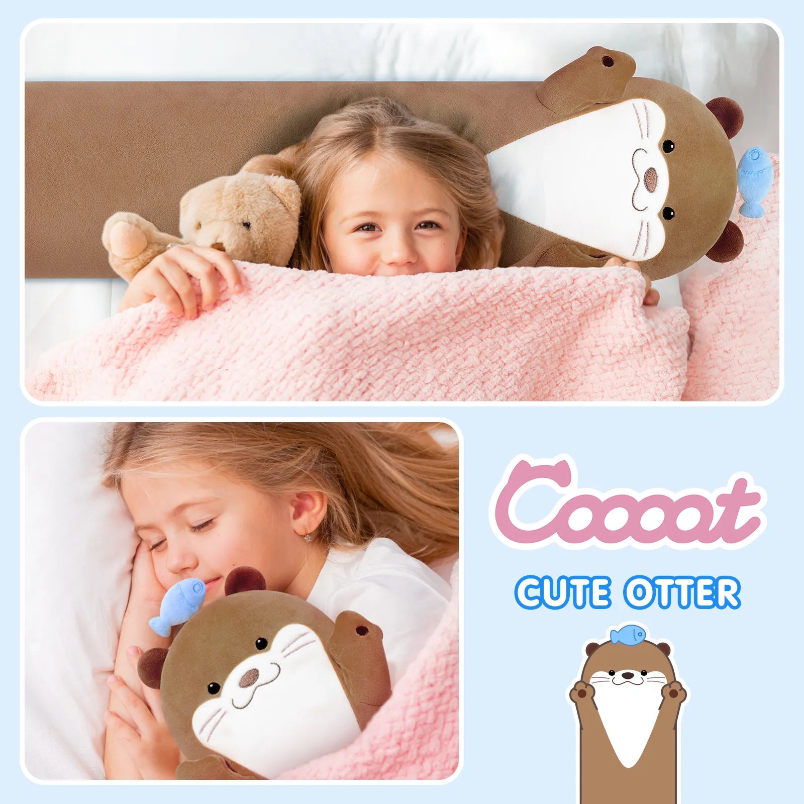MeWaii® Loooong Family Original Design Fishy Otter Plush Long Stuffed Animal Kawaii Plush Pillow Squishy Toy