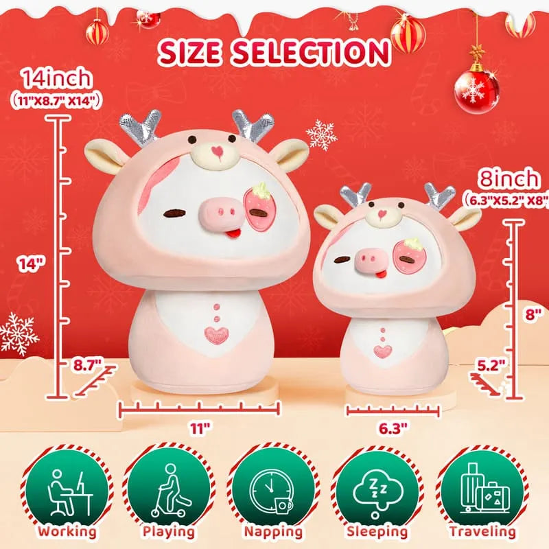 MeWaii® Mushroom Family Berry Cow with Elk Hoodie Christmas Kawaii Plush Pillow Squish Toy