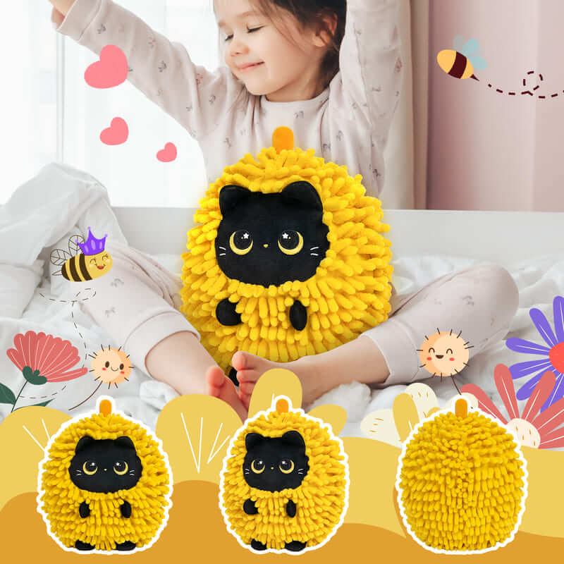 MeWaii® Stuffed Animal Kawaii Black Kitten with Durian Hoodie Plush Pillow Squishy Toy With Hoodie