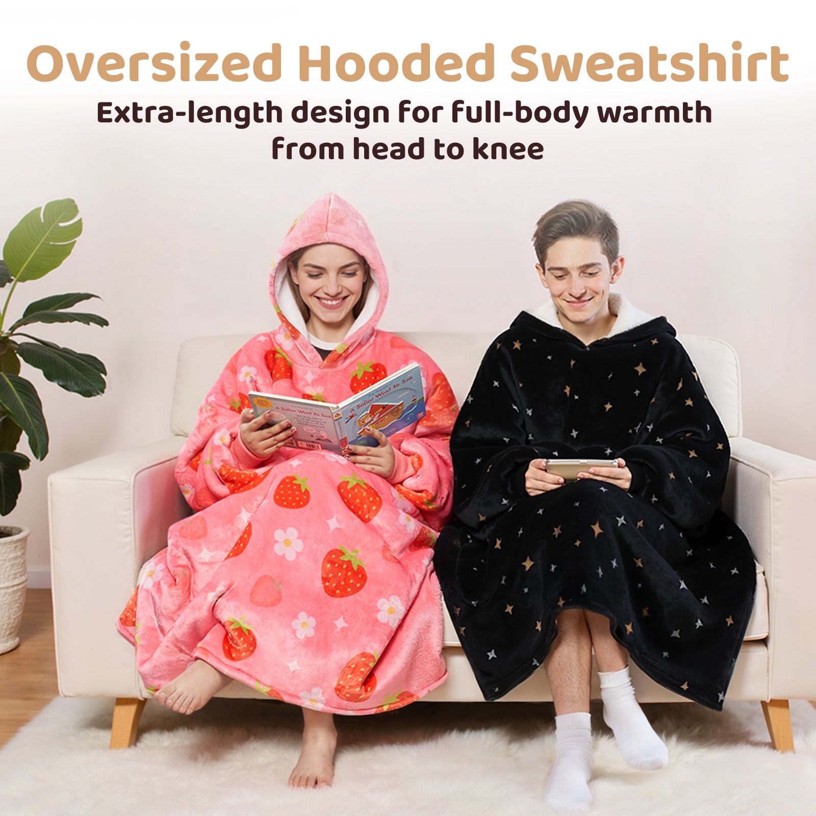 Mewaii® Starry Sky Wearable Blanket Hoodie Ultra Soft Cozy Flannel Hoodie Blanket with Pockets