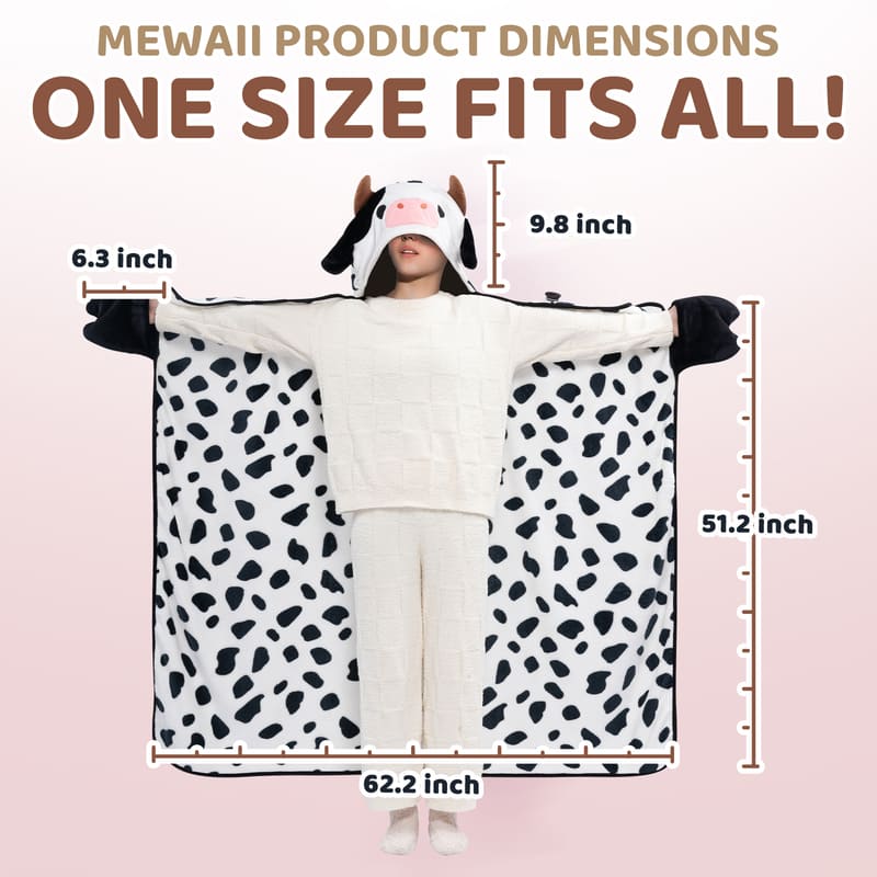 MeWaii® Brindle Cow Wearable Blanket Hoodie Oversized Flannel Sweatshirt Blanket Warm & Cozy Hooded Blanket Gifts