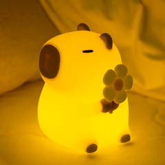 Squishy-Nachtlicht aus Silikon mit Blumen-Capybara-Motiv – perfektes Geschenk für Kinder und Mädchen