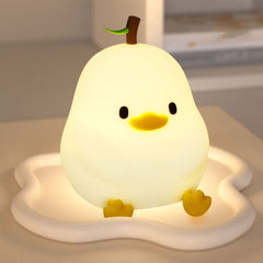 Pear-Shaped Duck Silicone Squishy Night Light Leaf Top Animal Lamp Perfect Gift